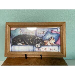 Framed Cat and Dog Art Print Quote with Frame I Cannot Tell A Lie the Cat Did It